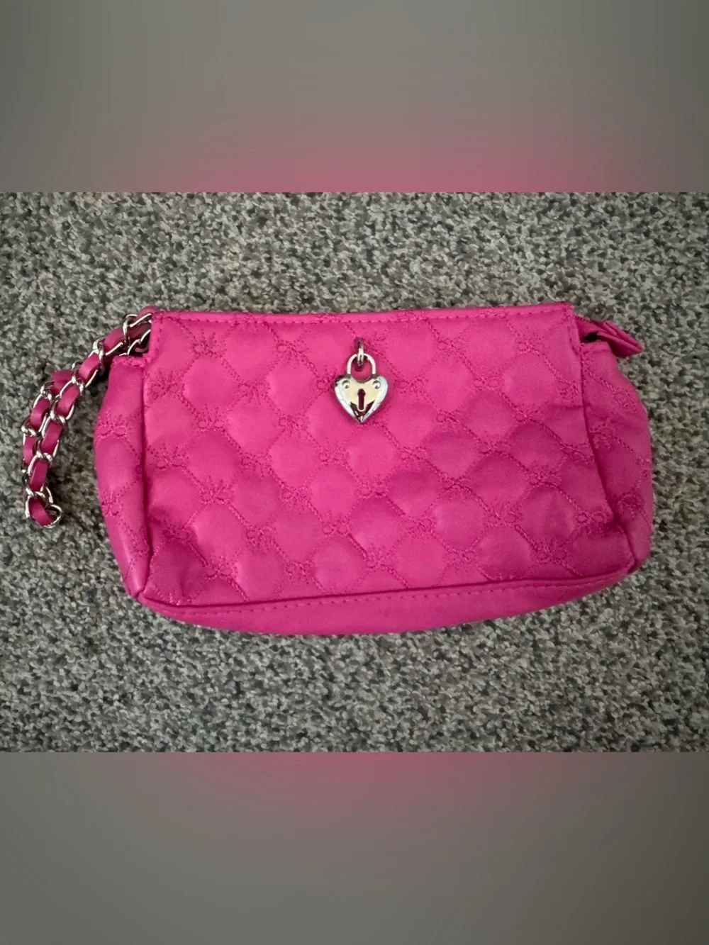 Victoria's Secret Hot Pink Quilted Wristlet with Chain Strap